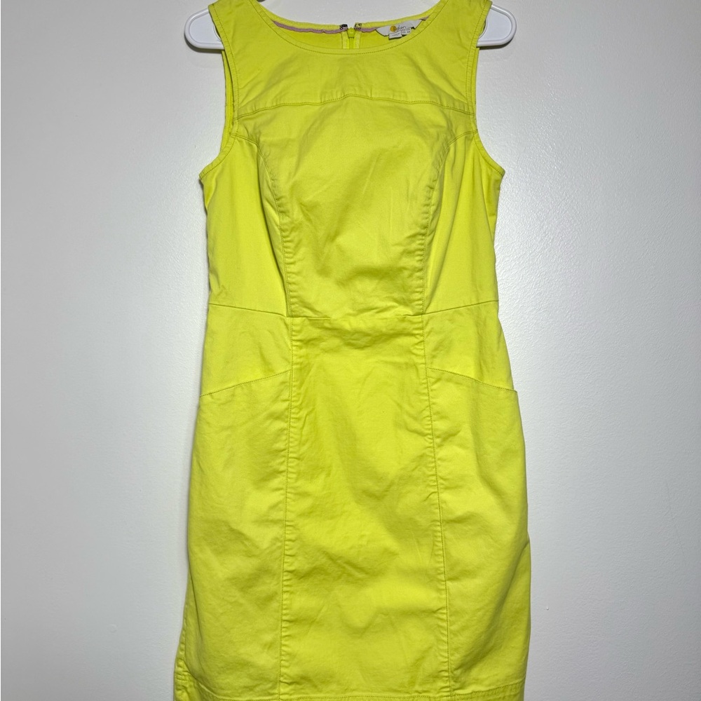 Boden Neon Yellow Tamara Shift Sundress Sleeveless Pockets Cargo Casual Size 6R